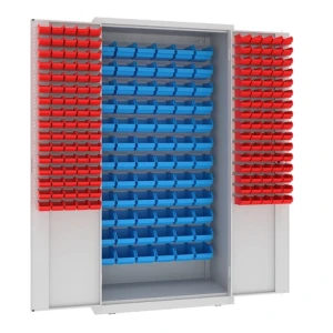 Szafa warsztatowa MSW210/5-08s – ciężka, z pojemnikami warsztatowymi 224×114 mm i 119×77 mm