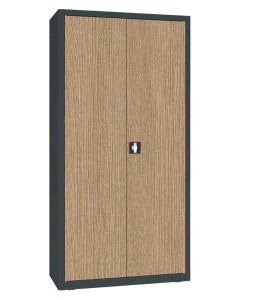 Szafa aktowa SBM 203 M LX – metalowa, z drzwiami w laminacie drewnopodobnym Dąb i korpusem antracytowym (RAL 7016)