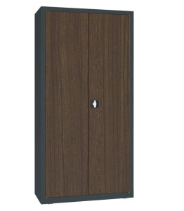 Szafa aktowa SBM 203 M LX – metalowa, z drzwiami w laminacie drewnopodobnym Tek i korpusem antracytowym (RAL 7016)