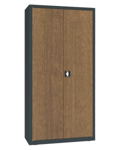 Szafa aktowa SBM 203 M LX – metalowa, z drzwiami w laminacie drewnopodobnym Orzech włoski i korpusem antracytowym (RAL 7016)