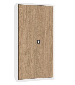 Szafa aktowa SBM 203 M LX – metalowa, z drzwiami w laminacie drewnopodobnym Dąb i korpusem w kolorze białym (RAL 9010)