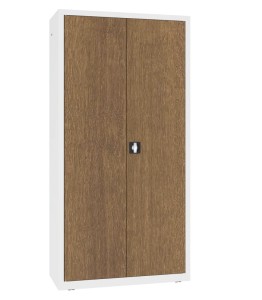 Szafa aktowa SBM 203 M LX – metalowa, z drzwiami w laminacie drewnopodobnym Orzech włoski i korpusem w kolorze białym (RAL 9010)