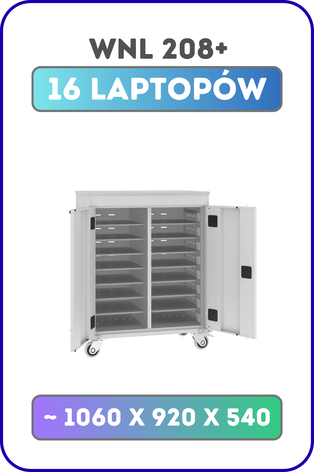 Wózek do ładowania laptopów WNL 208+ – 16 laptopów, szkoły i pracownie